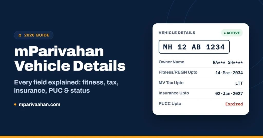 mParivahan vehicle details screen with fields explained